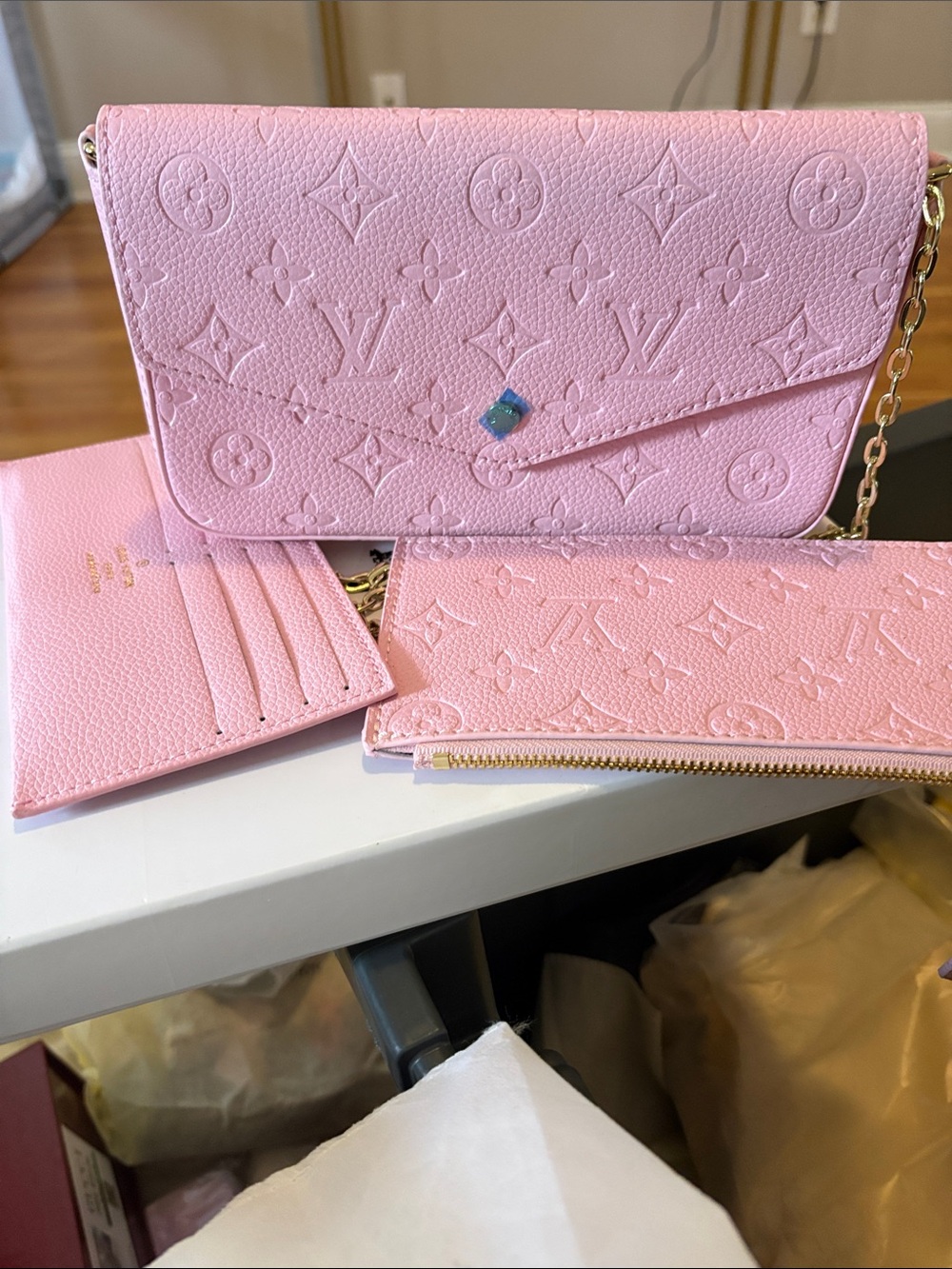 Louis Vuitton Pink Monogram Crossbody Wallet with Chain